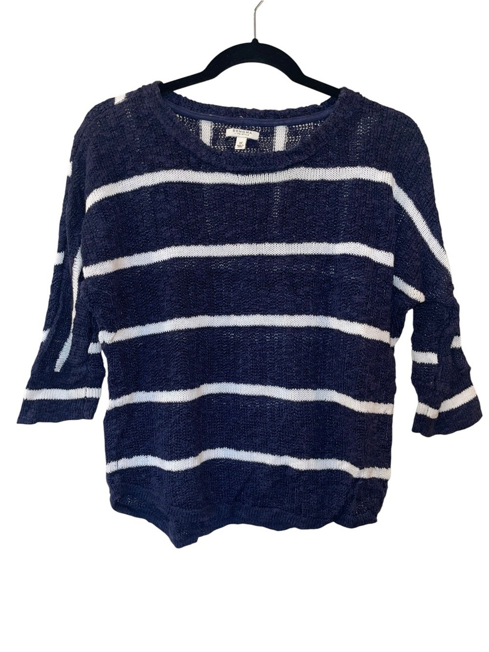 SONOMA Lifestyle Women’s 3/4 Sleeve Blue White Striped Sweater Size: Medium